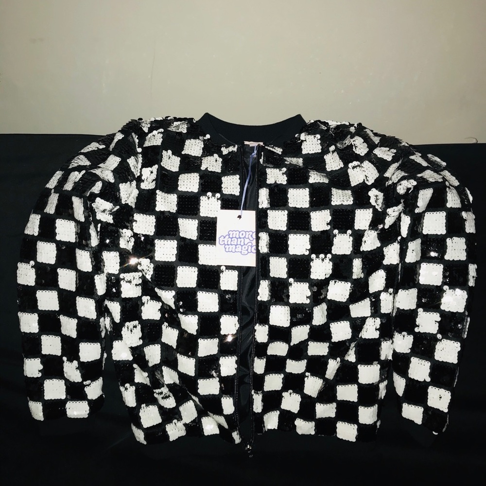 Girls Black And White Sequin Jacket